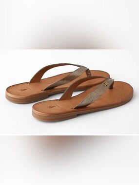 Frye Azalea Leather Flip Flops with Metallic Bronze Straps size 8
